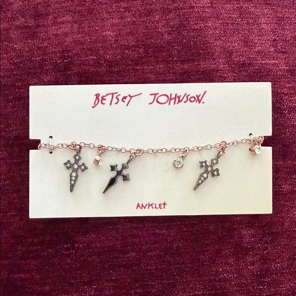Betsey Johnson Rose Gold Cross Charm Anklet - Picture 1 of 4